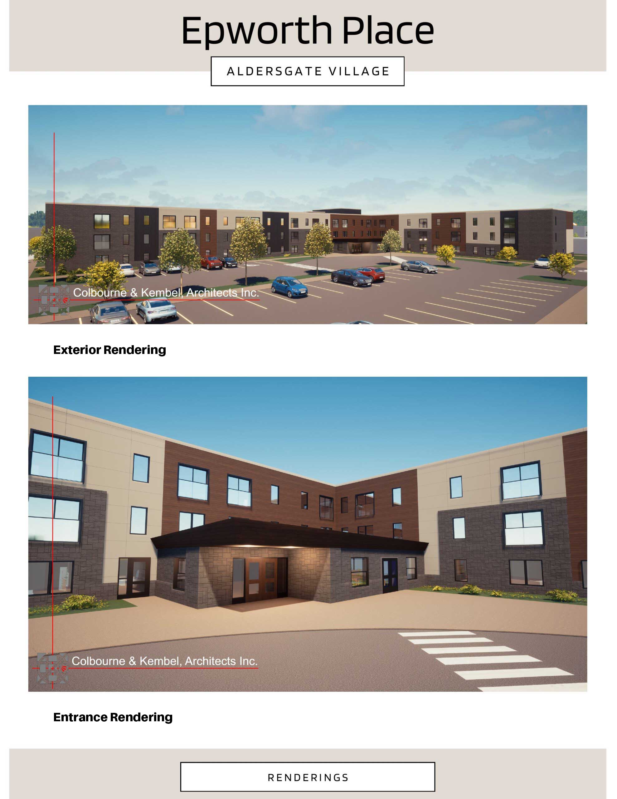 Epworth Place 3D rendered images of entrance and outside layout.